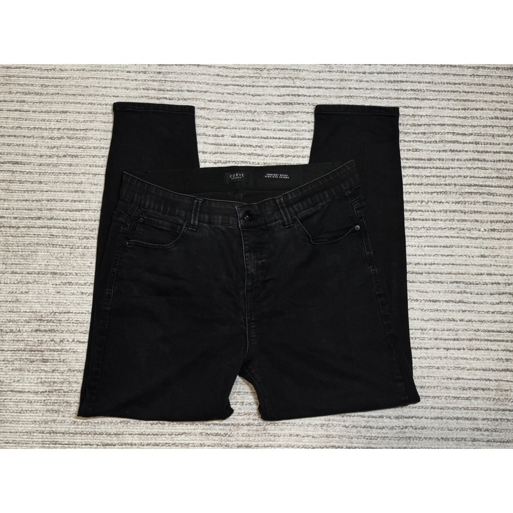 Curve Appeal Black High Rise Skinny Jeans Comfort Waist Size 14/32 Stretch Denim